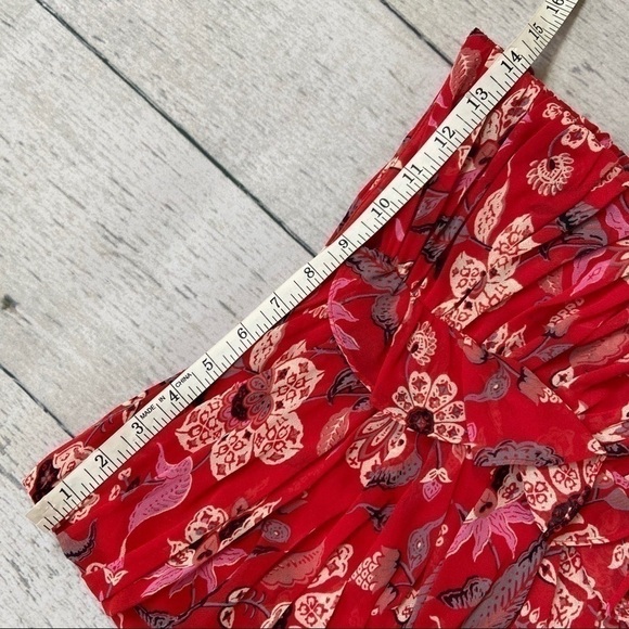 Cinq a Sept NWT ruched ruffle floral cherry red midi skirt *Shop@iAmWarrior - Picture 9 of 13